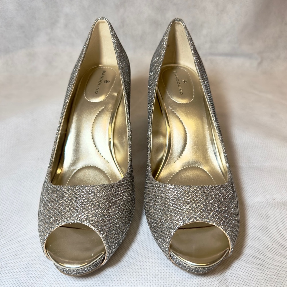 Bandolino Gold Glitter Peep-Toe Heels US Size:8
